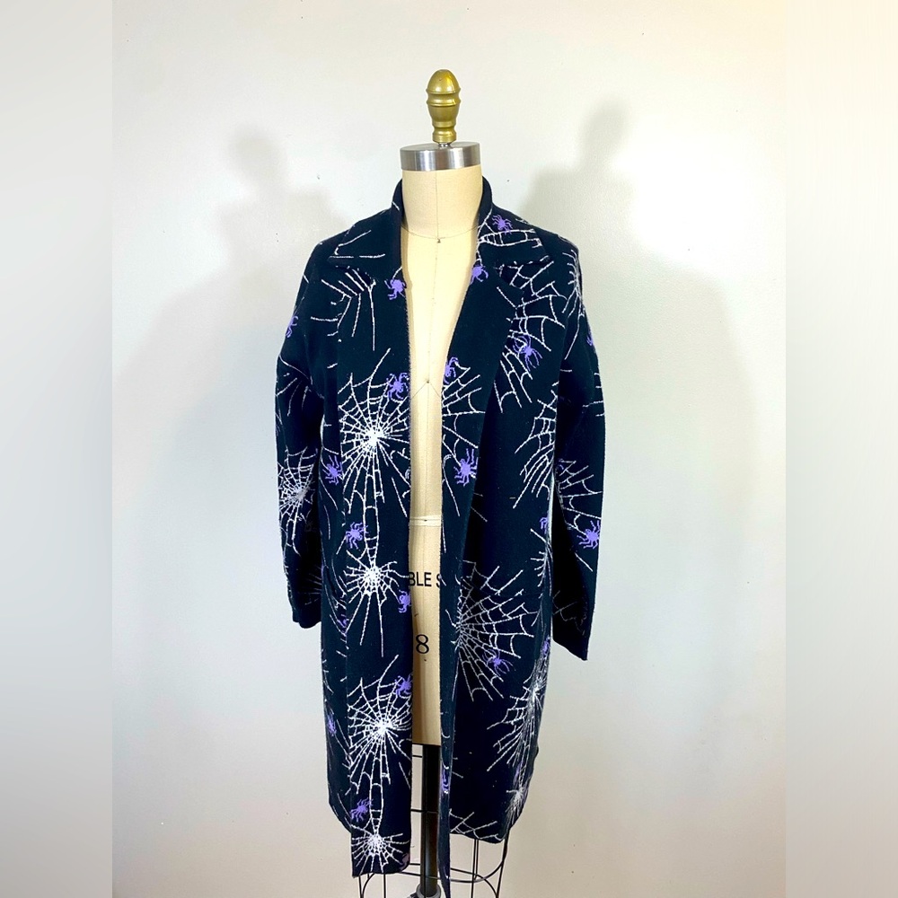 ModCloth Spider Web Halloween Sweater Blazer Jacket Black Purple White Small